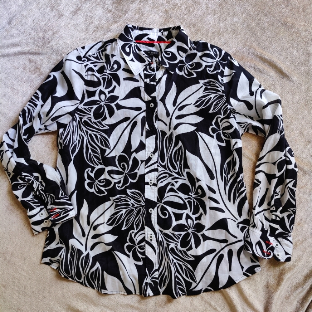 NWT Talbot's Summer Cotton Lawn Button-Up Shirt In Black And White, MP